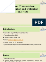 Power Transmission, Distribution and Utilization (EE-418) : Engr. Muhammad Abubakar Lecturer