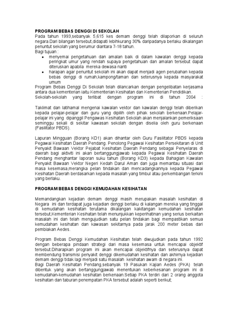Program Bebas Denggi Di Sekolah