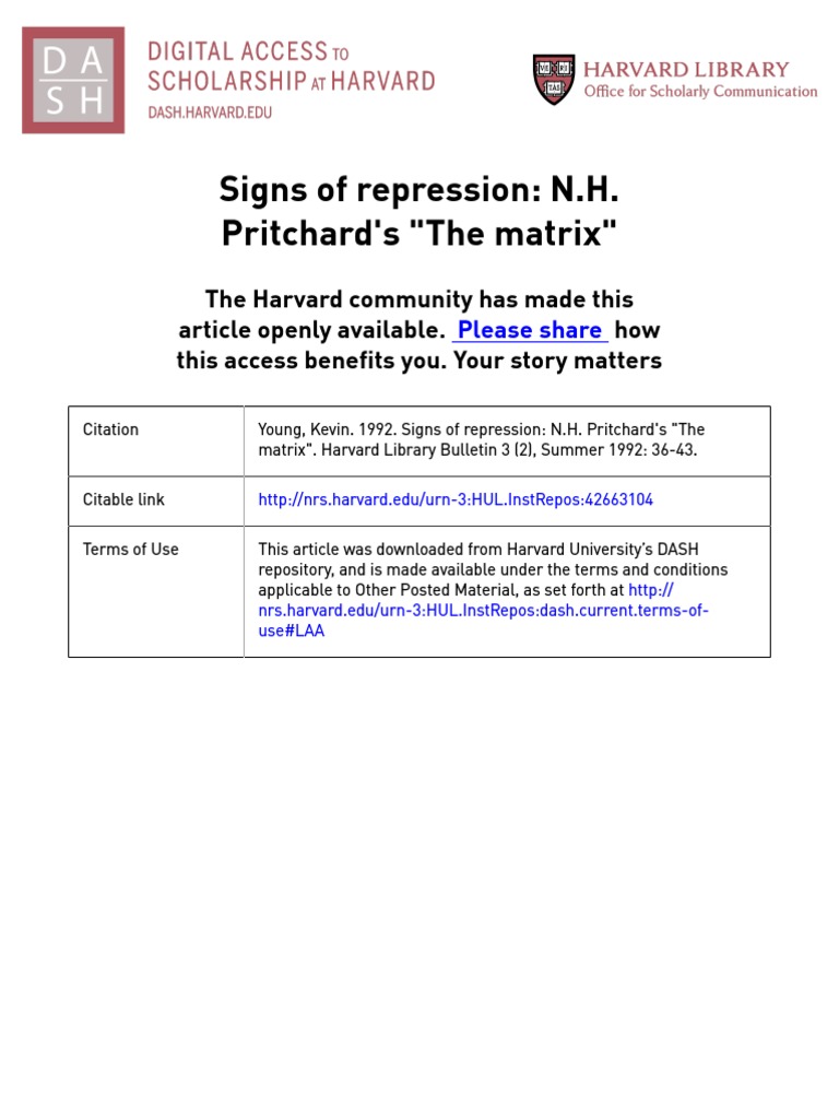 Signs of Repression N.H. Pritchard's 'The Matrix' PDF Poetry