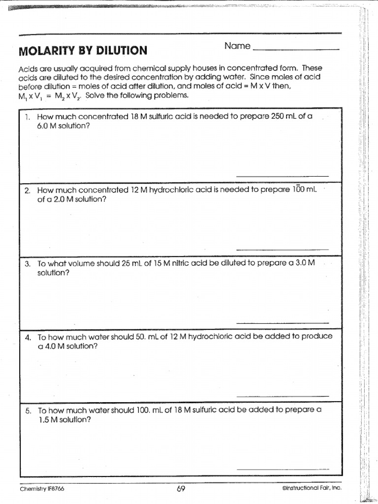 Dilution Worksheet PDF