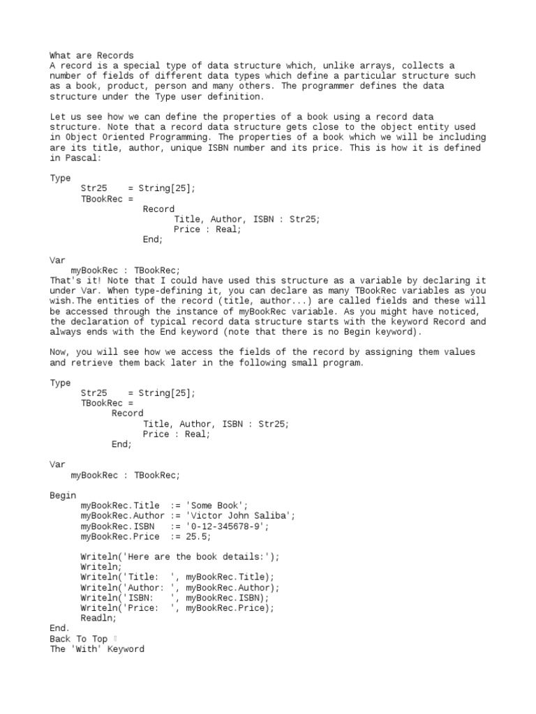 Record Pascal Pdf Data Type Parameter Computer Programming