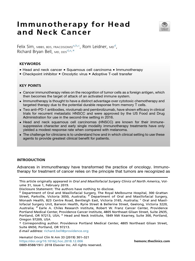 Immunotherapy For Head and Neck Cancer | PDF | T Cell | Immunotherapy
