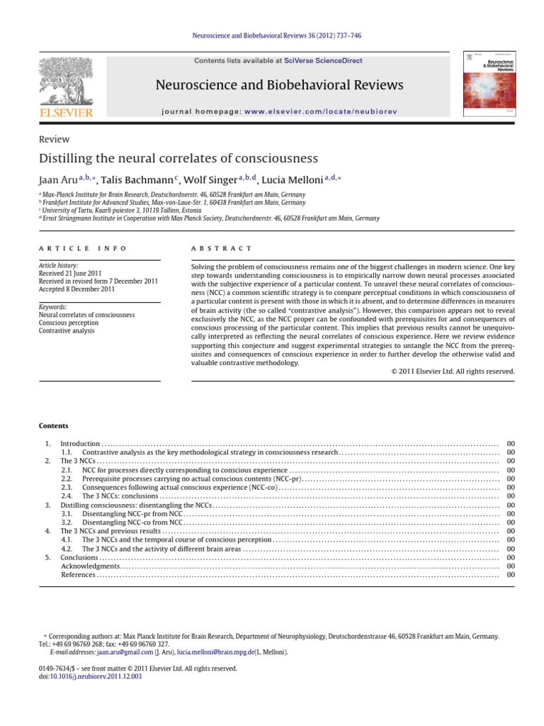 Distilling The Neural Correlates of Consciousness | PDF | Consciousness ...