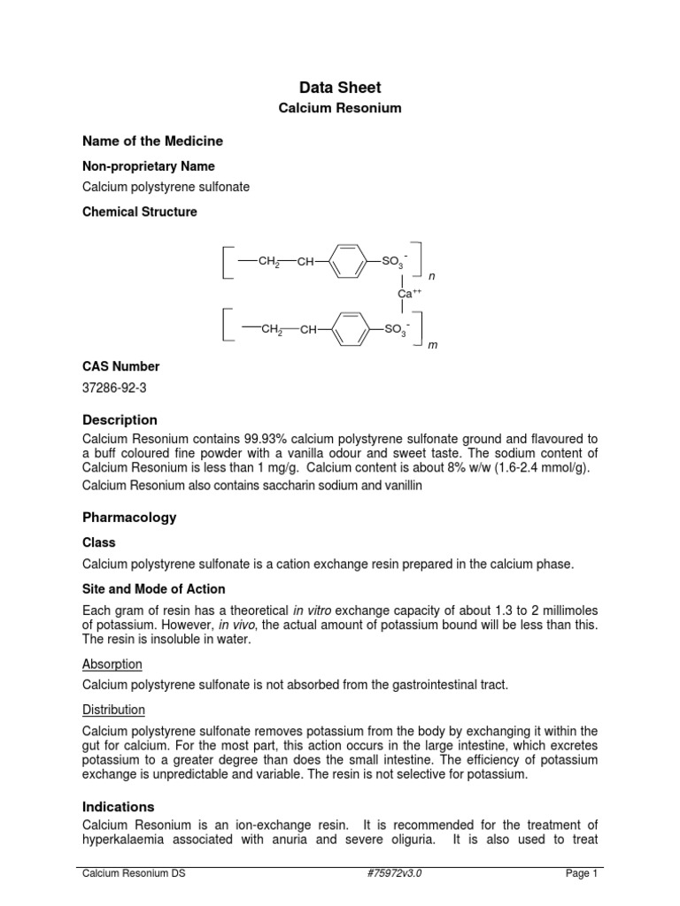 Calcium Resonium Dosage for Hyperkalemia | PDF | Medical Specialties ...