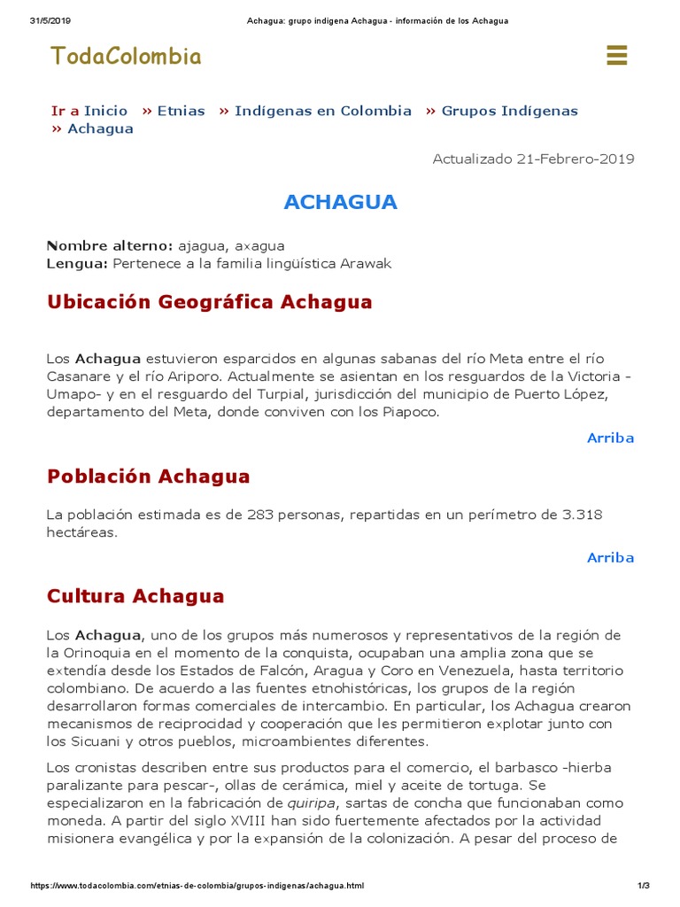Achagua Grupo Indigena Achagua Información de Los Achagua PDF