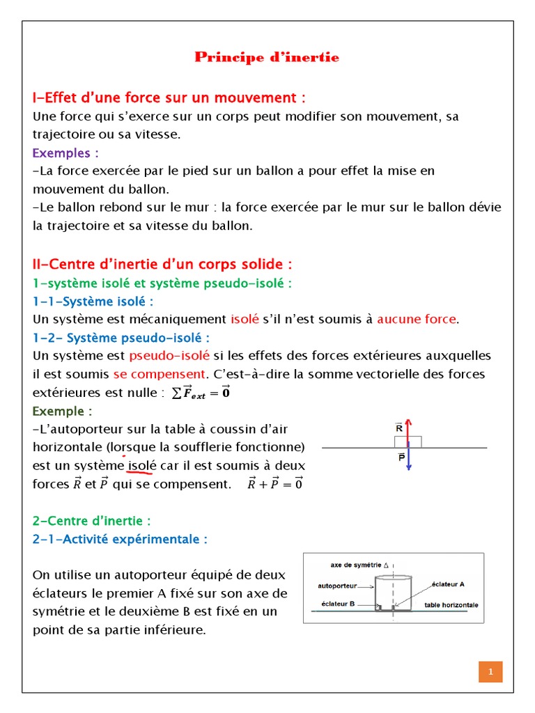 Principe d'inertie et centre d'inertie | PDF | Centre d'inertie | Inertie