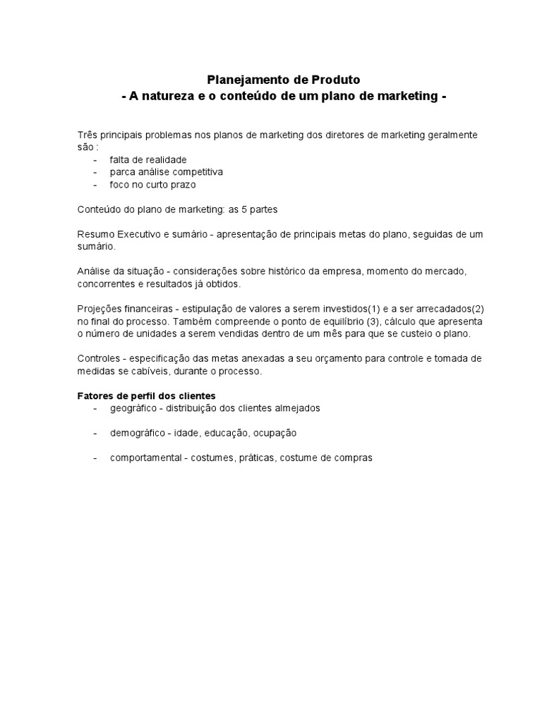Estrutura de um Plano de Marketing | PDF