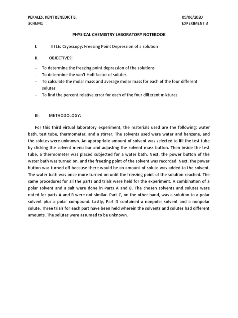 Chemistry Lab: Freezing Point Study | PDF | Solution | Mole (Unit)