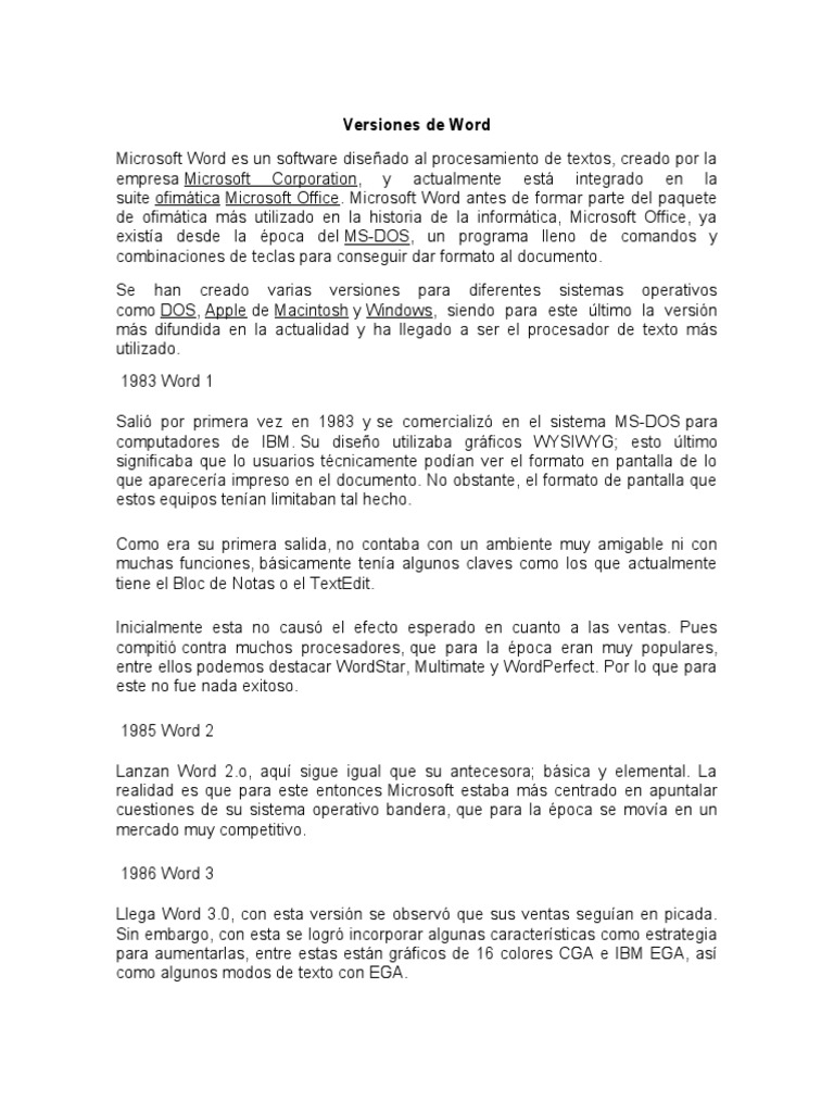 Versiones de Microsoft Word a lo largo del tiempo | PDF | Microsoft ...
