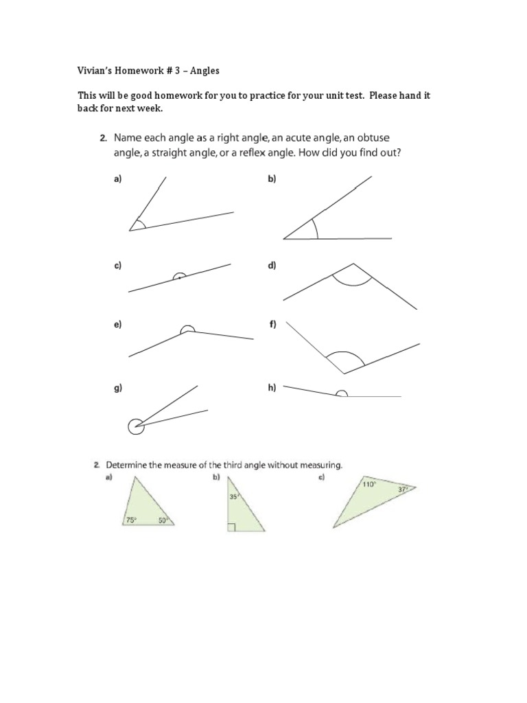 Angles Homework Practice | PDF