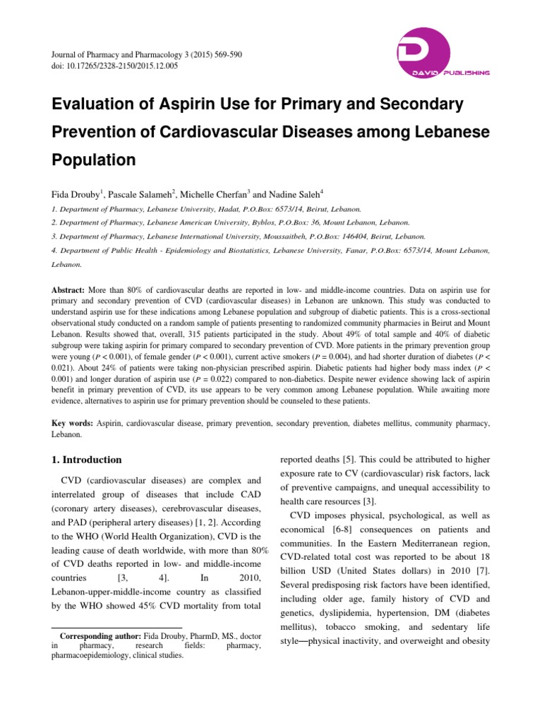 Evaluation of Aspirin Use For Primary and Secondary Prevention of ...