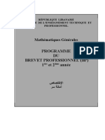 Programme DU Brevet Professionnel (BP) 1 Et2 Année: Mathématiques Générales