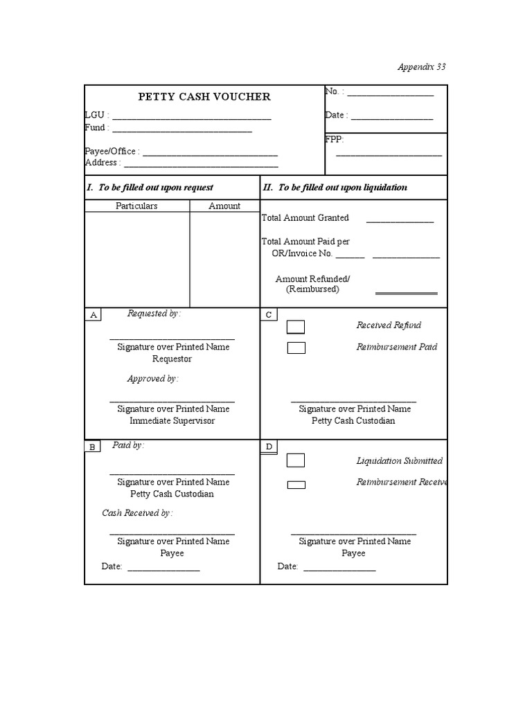 Petty Cash Voucher: Appendix 33 | PDF | Finance & Money Management