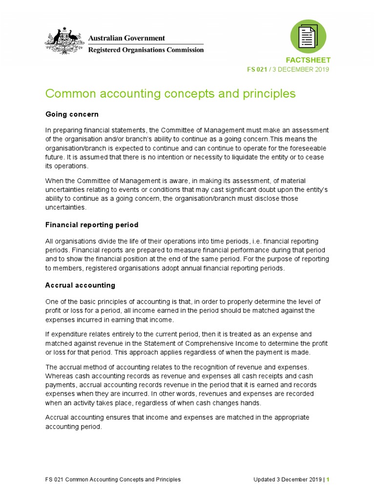 Common Accounting Concepts and Principles: Going Concern | PDF | Going ...