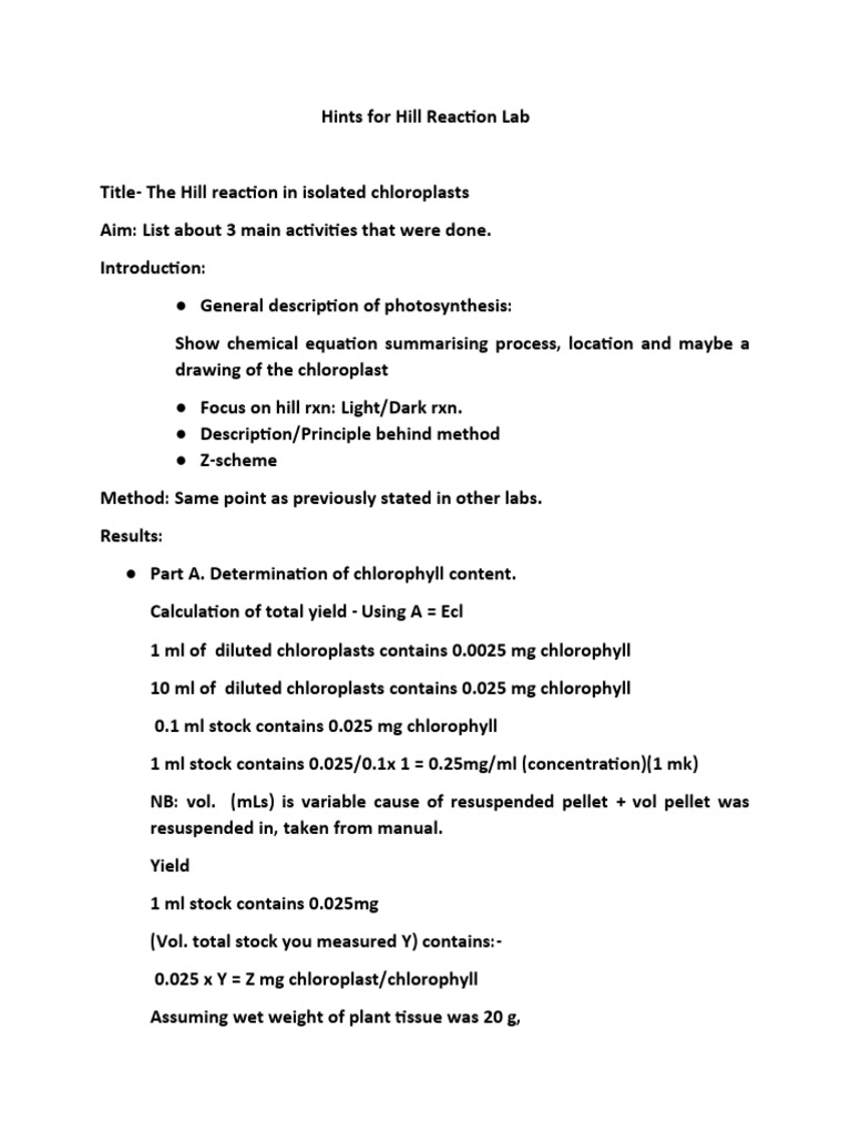 Hill Reaction Lab Insights and Results | PDF | Teaching Methods ...