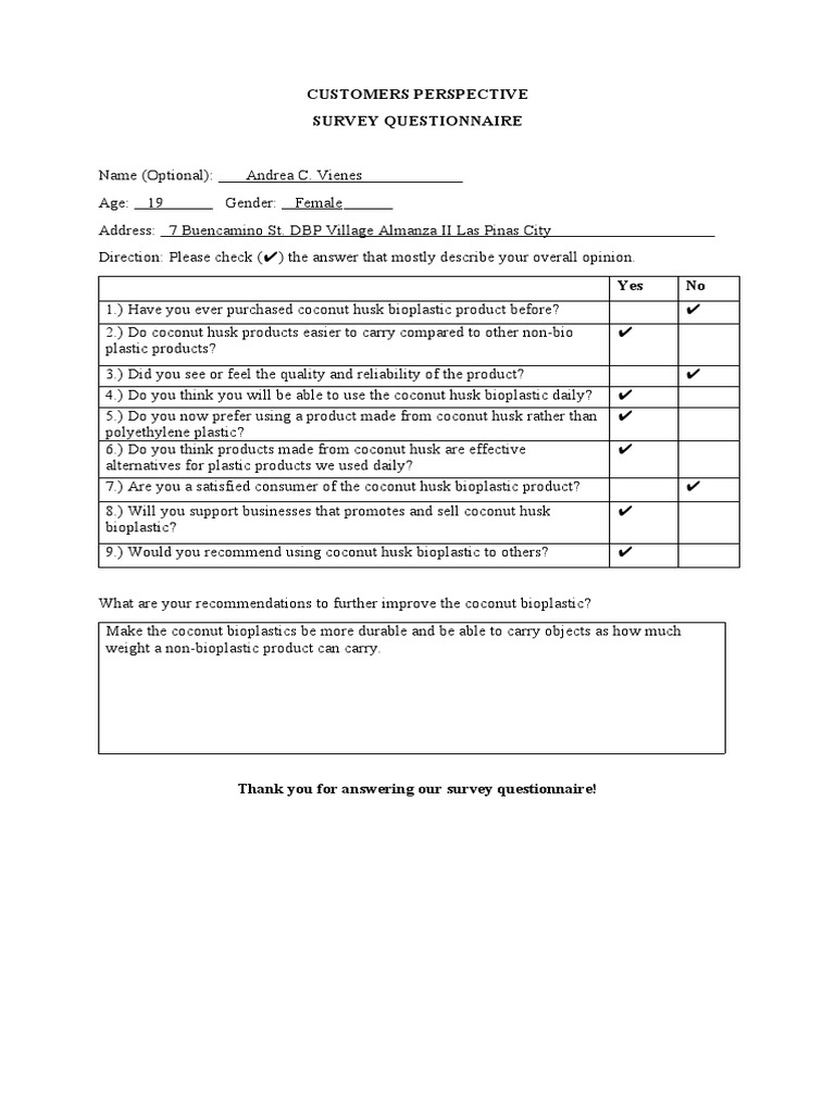 Coconut Husk Bioplastic Survey Results | PDF