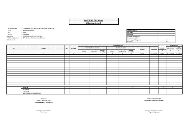 Laporan Bulanan Proyek Konstruksi SD-SMP | PDF