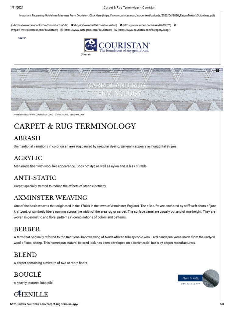 Carpet & Rug Terminology Couristan PDF Carpet Weaving
