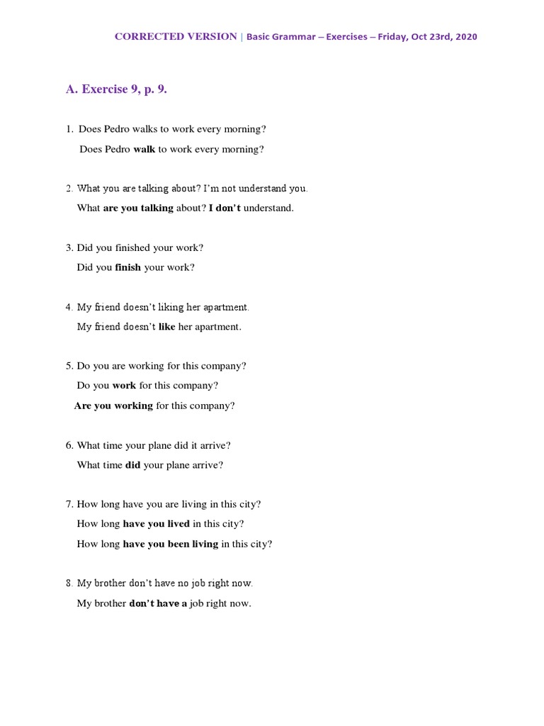 Grammar Correction Exercises | PDF | Language Arts & Discipline