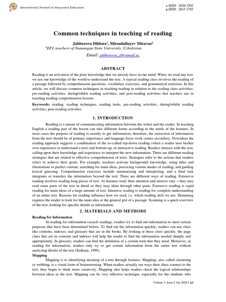 Techniques for Teaching Reading | PDF | Reading Comprehension | Speed ...