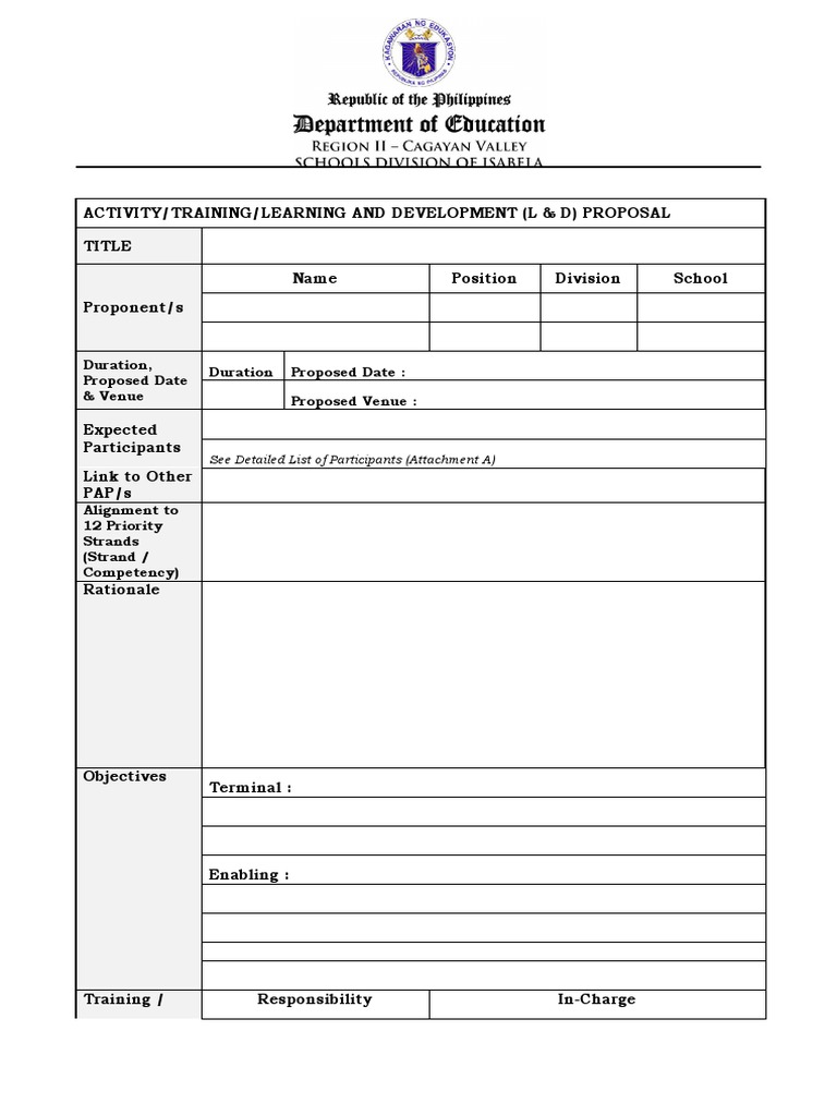 Activity/Training/Learning and Development (L & D) Proposal Title Name ...