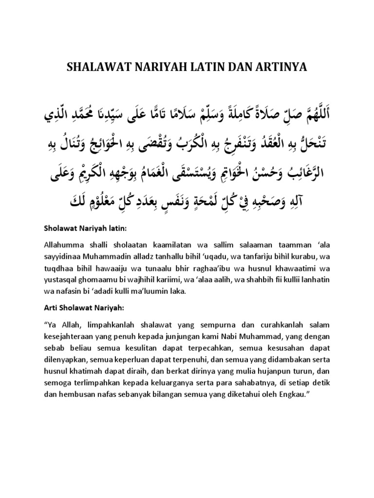 Sholawat Nariyah: Lirik dan Arti | PDF