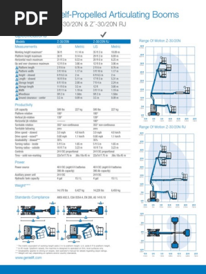 Genie Z-30/20N Specifications Overview | PDF | Manufactured Goods