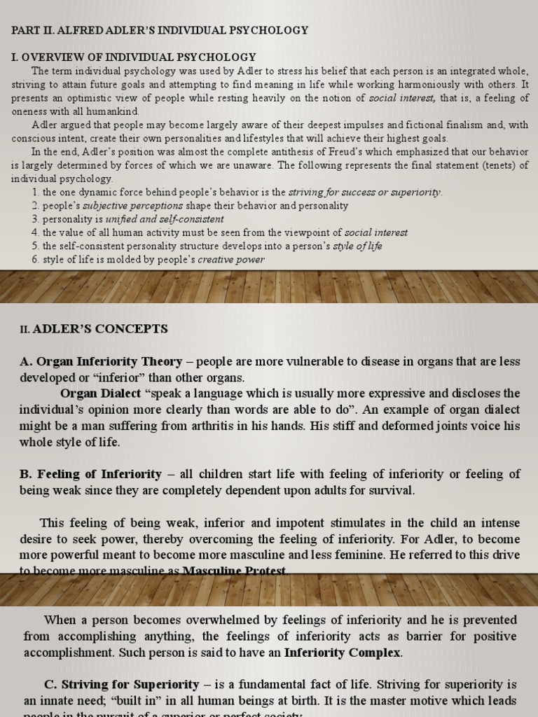Part Ii. Alfred Adler'S Individual Psychology I. Overview of Individual ...