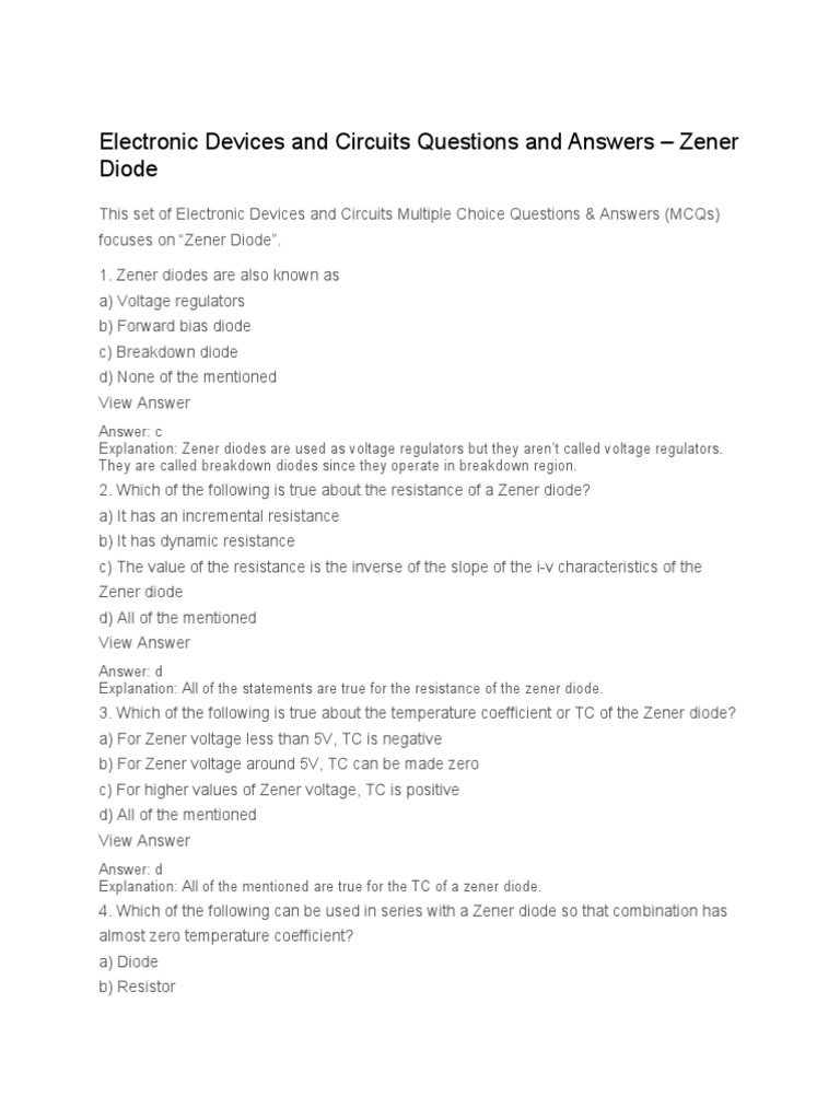 Electronic Devices and Circuits Questions and Answers PDF