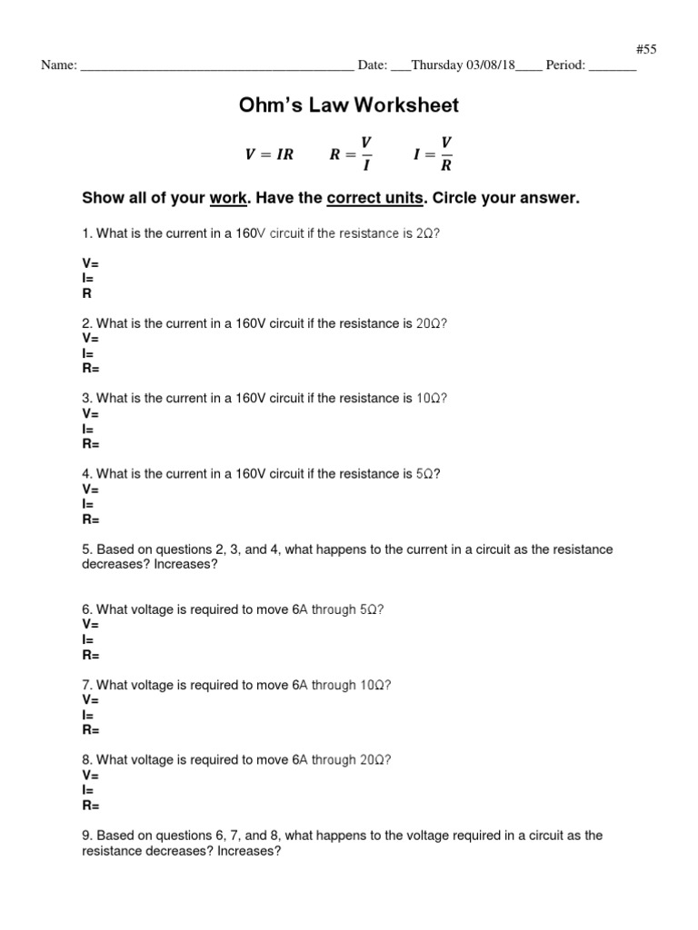 Ohm's Law Worksheet with Problems | PDF | Electrical Resistance And ...