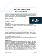 Product Safety Summary Sheet: Ammonium Hydroxide