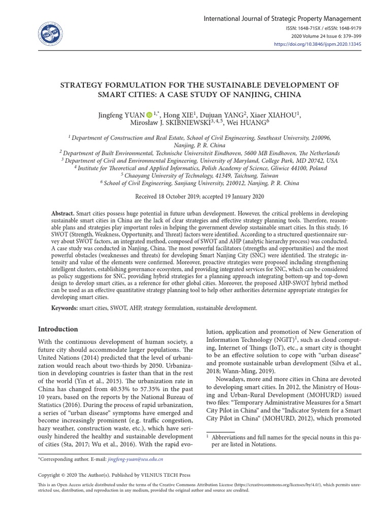 Sustainable Development of Smart Cities | PDF | Swot Analysis | Economies