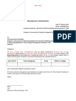 Manufacturer's Authorization: Letter Head