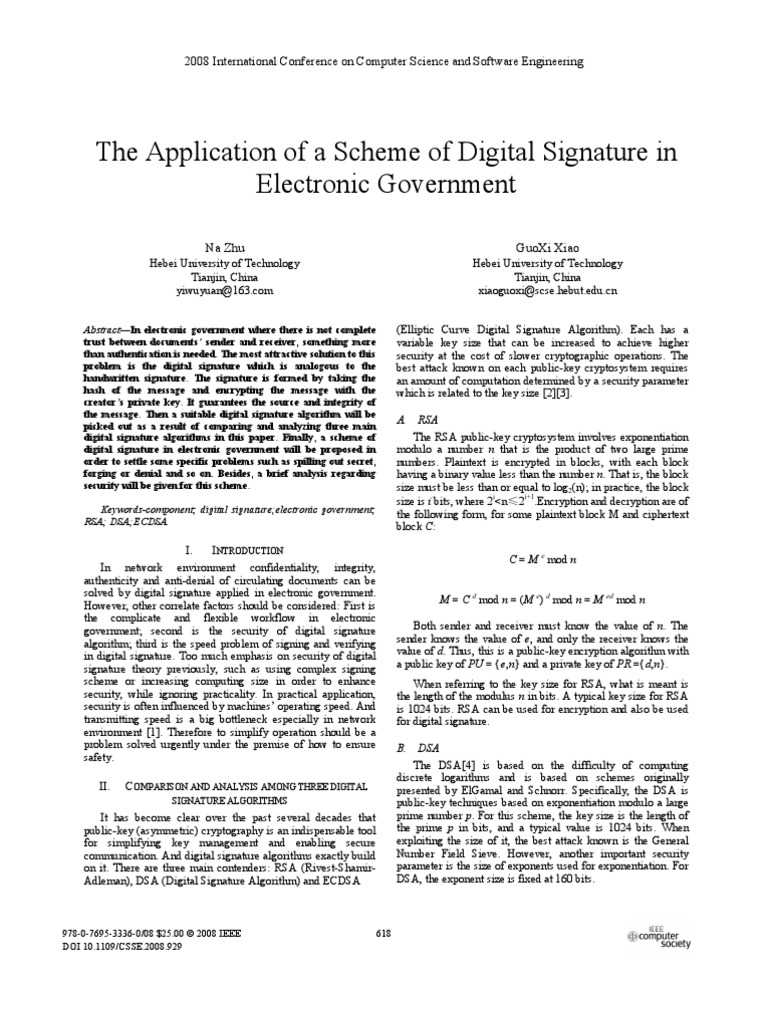 The Application of A Scheme of Digital Signature in Electronic