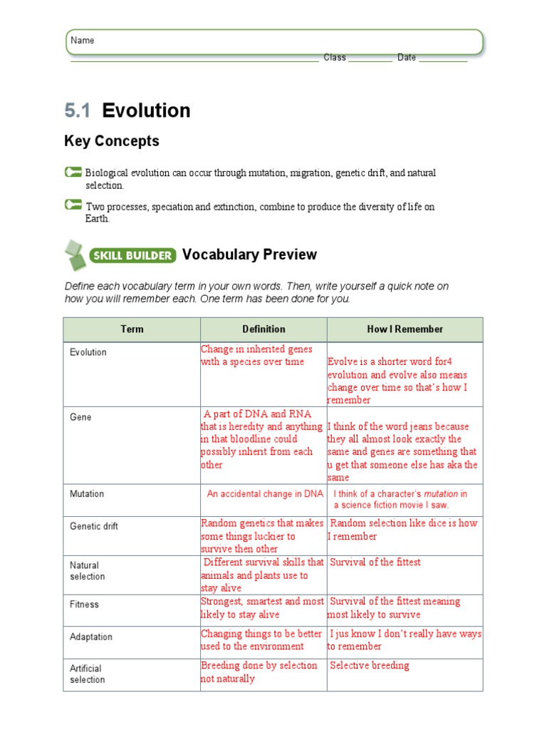 lesson 5 1 worksheets 1 complete pdf natural selection evolution