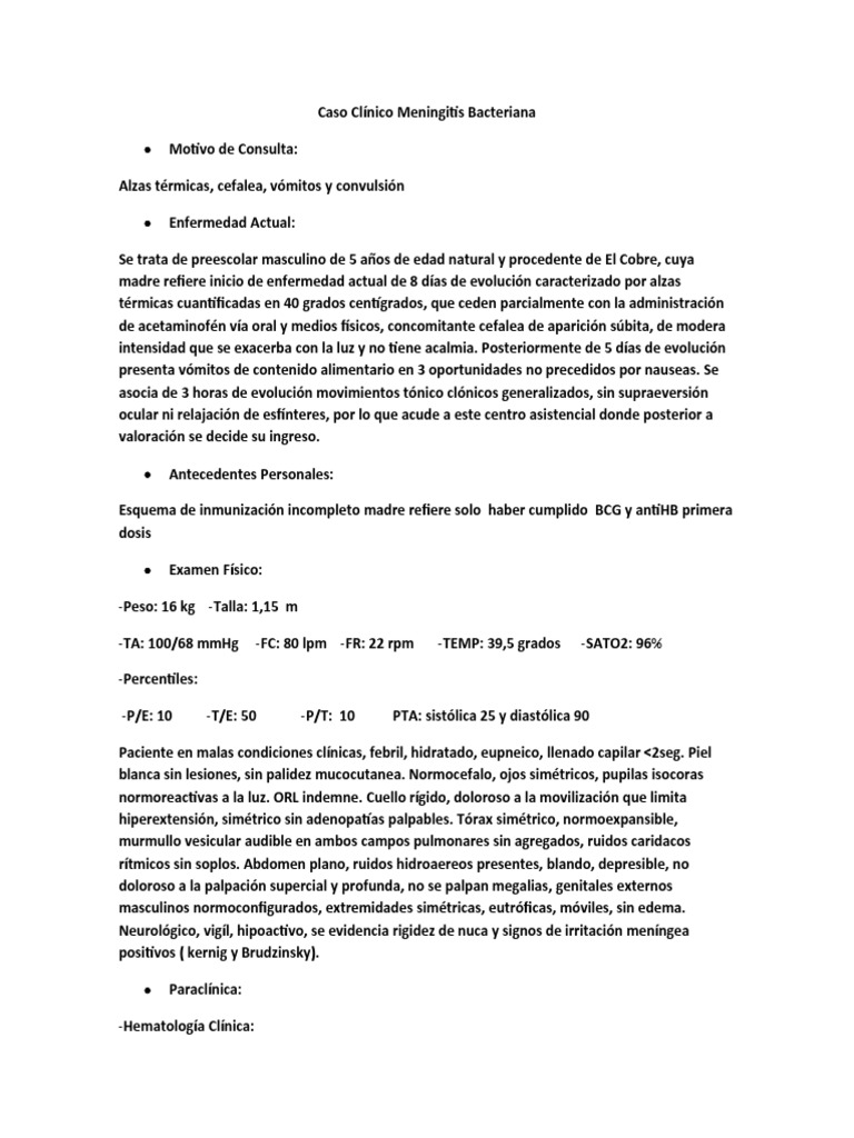 Caso Clínico de Meningitis Bacteriana | PDF | Meningitis | Epidemiología