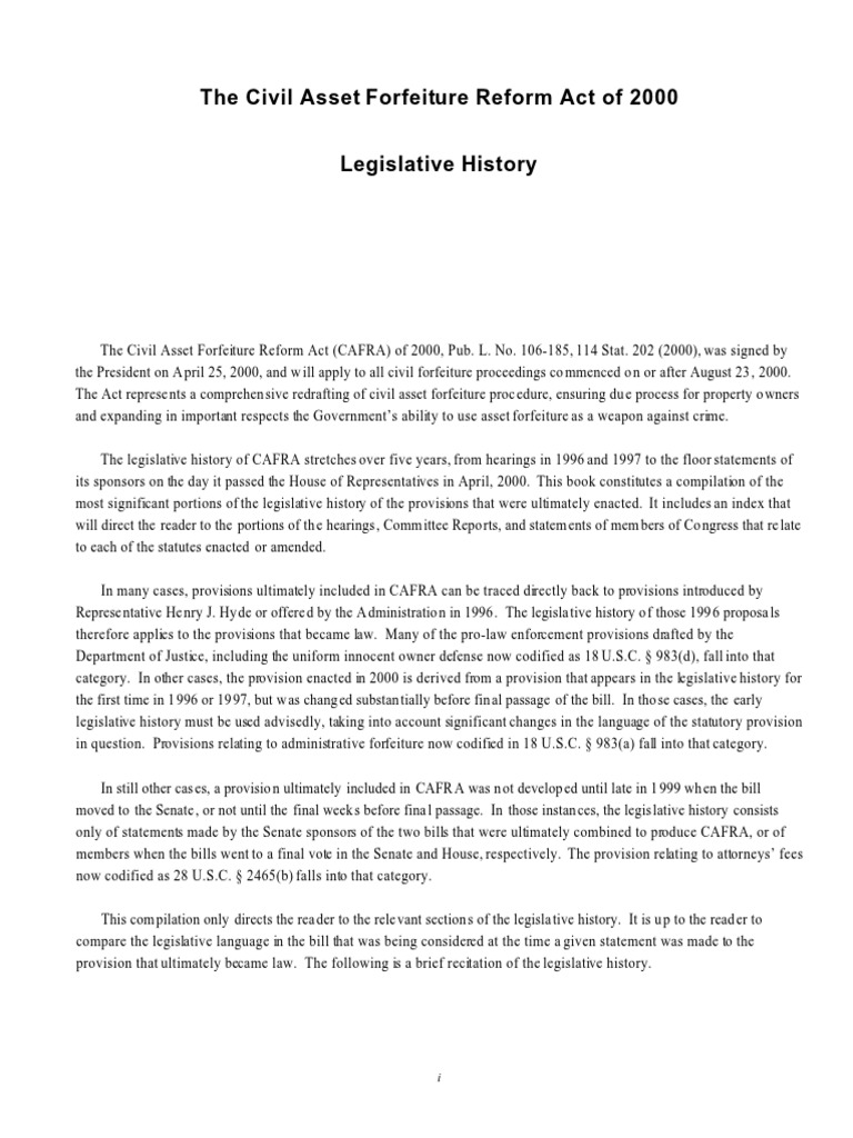 CAFRA 2000: Legislative History Overview | PDF | Asset Forfeiture ...