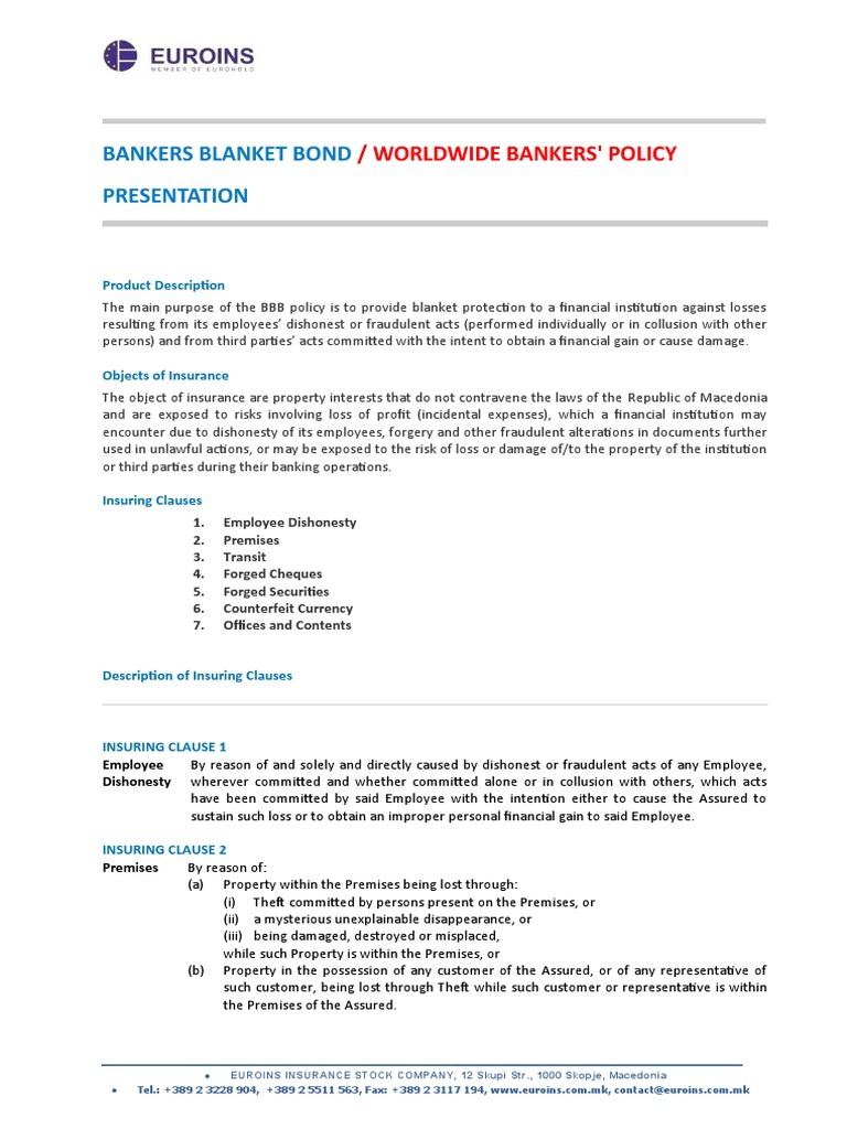 Bankers Blanket Bond Presentation Download Free PDF Negotiable