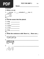 Project 1 Test For Unit 1 Name: - Grammar 1 Write A or An