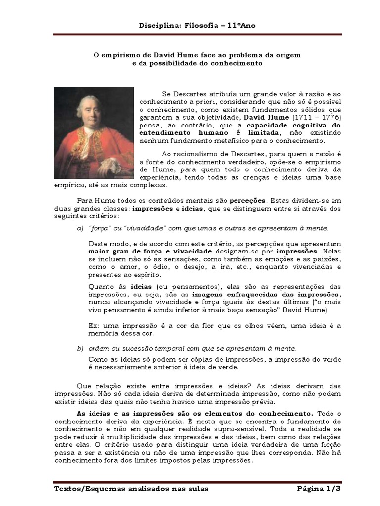 O Empirismo de Hume e o Conhecimento | PDF | David Hume | Ideia