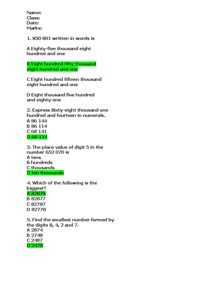 Mathematic Form 1 Question and Answer