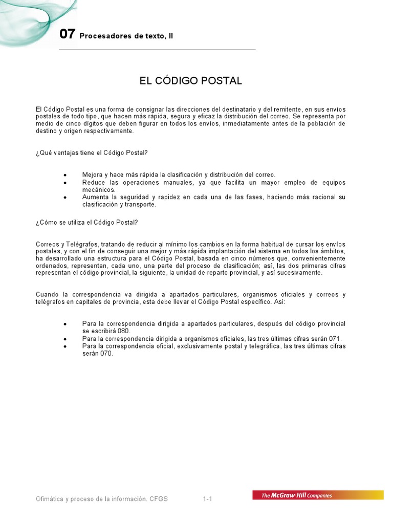 Uso y ventajas del Código Postal | PDF