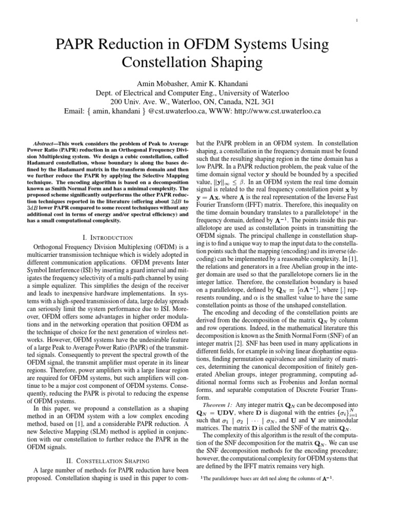 PAPR Reduction in OFDM via Constellation Shaping | PDF | Orthogonal ...