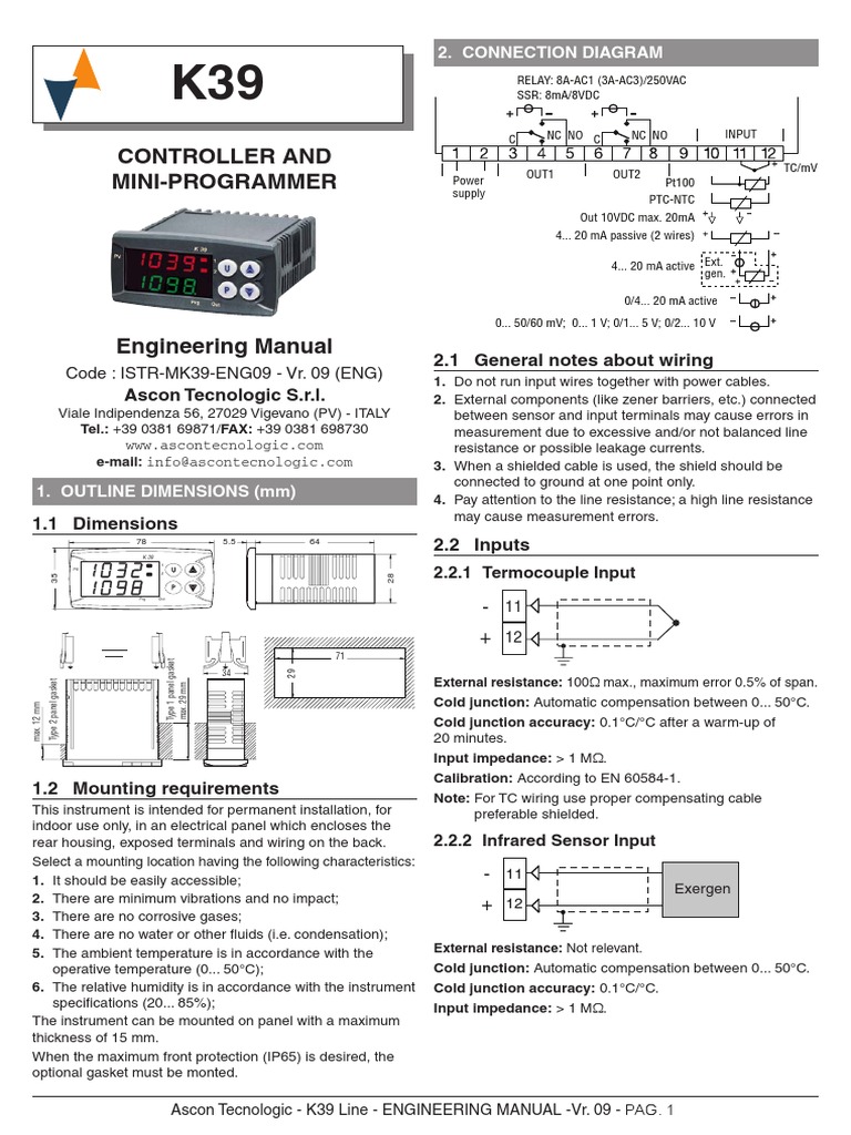Controller and Mini-Programmer: Ascon Tecnologic S.R.L. 2.1 General ...