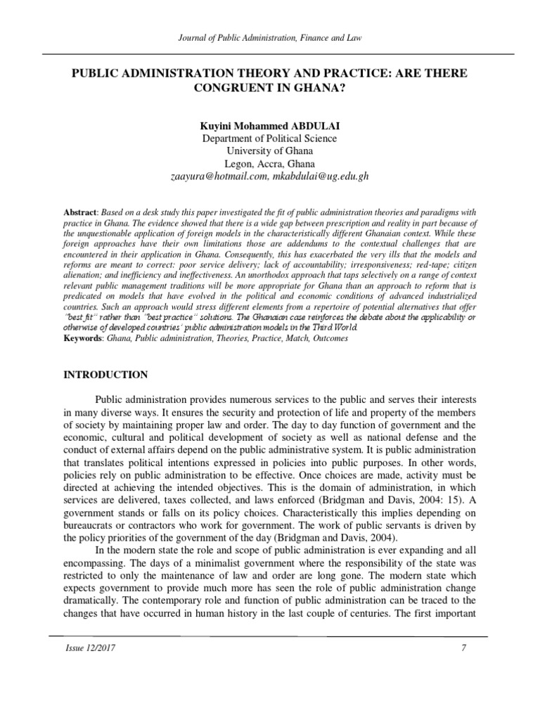 Public Administration Theory and Practice: Are There Congruent in Ghana ...