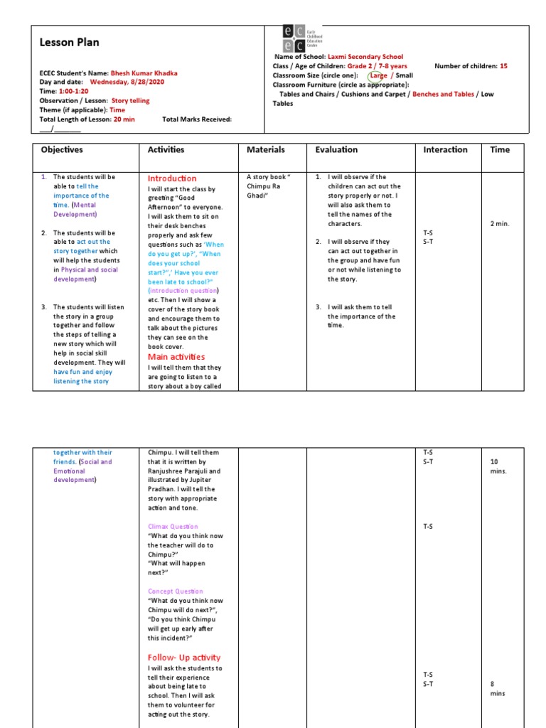 Lesson Plan For Story Time
