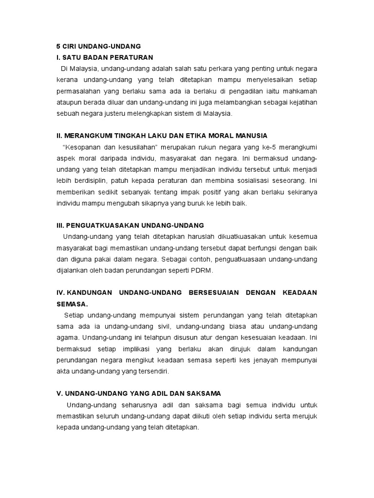 5 Ciri Undang, Kesimpulan  PDF