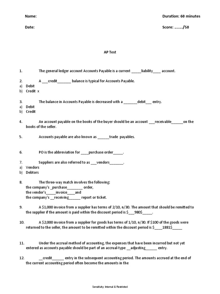Accounts Payable Assessment Test | PDF | Accounts Payable | Debits And ...