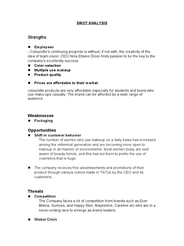 Реферат: Lancome Swot Analysis Essay Research Paper StrengthRich