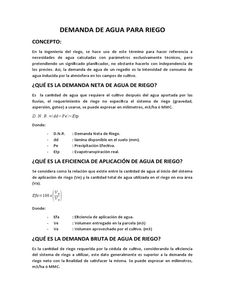 Demanda de Agua para Riego y Cálculos | PDF | Ciencia y matemáticas ...